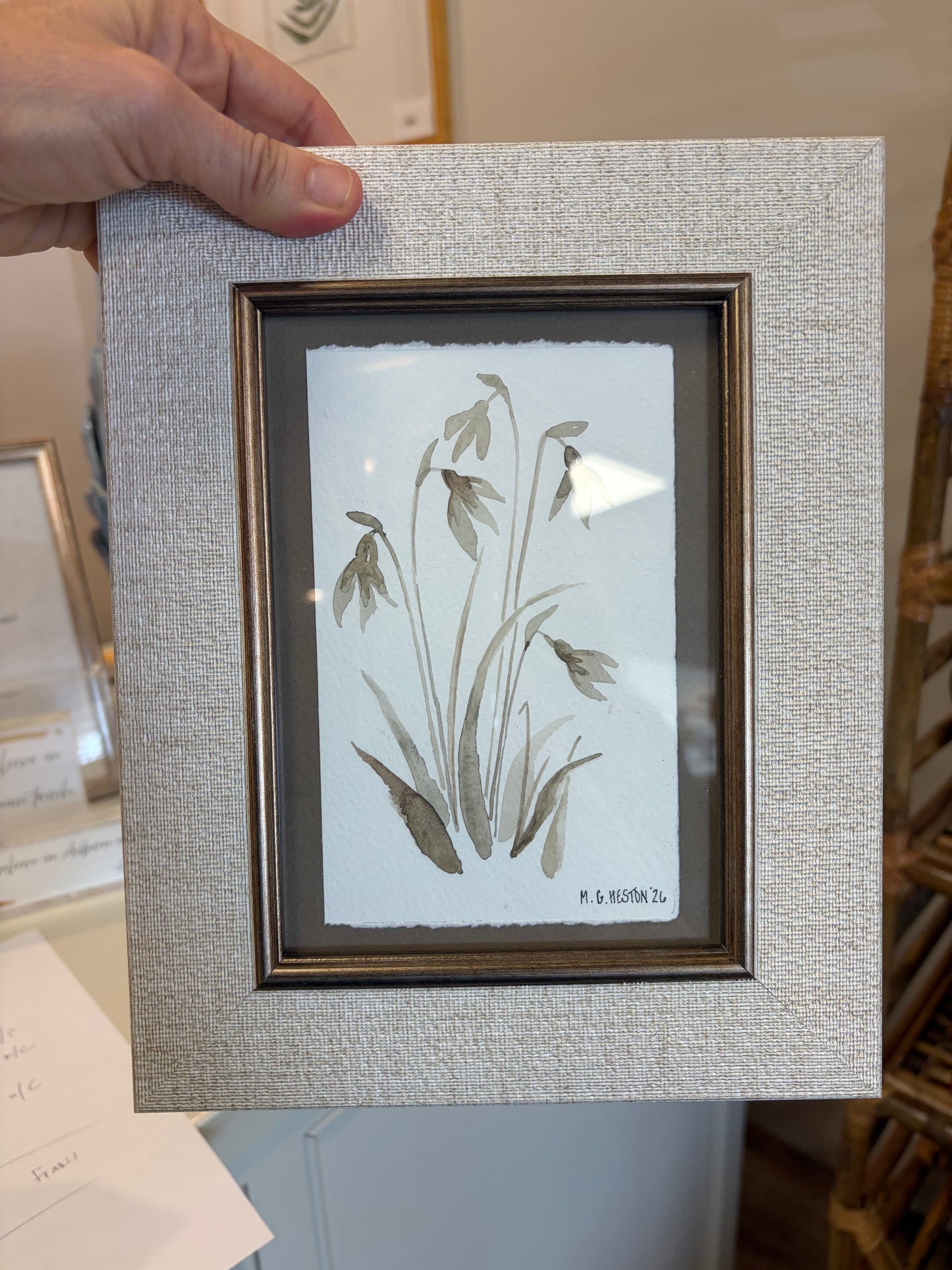 MGH Grasscloth framed botanical 8 x 10
