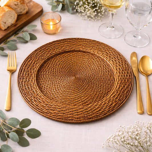 Brown Rattan 13" Charger Plate - Set of 4