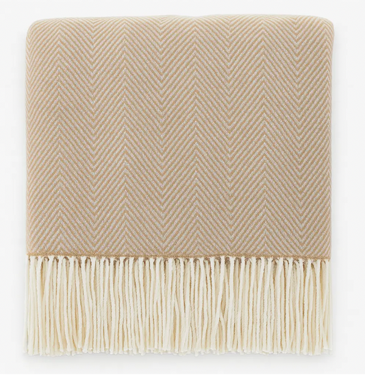 Camel Herringbone Fringed Throw Blanket