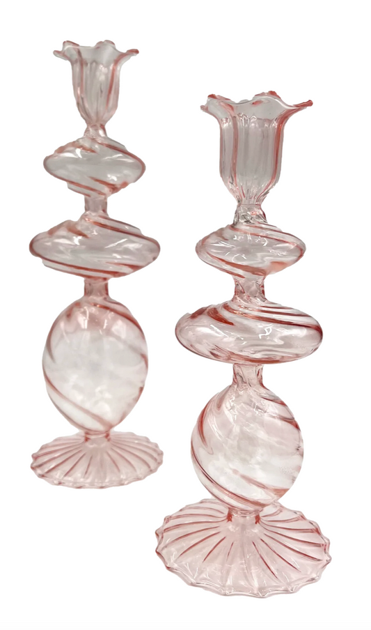 Swirl Glass Candlesticks Large