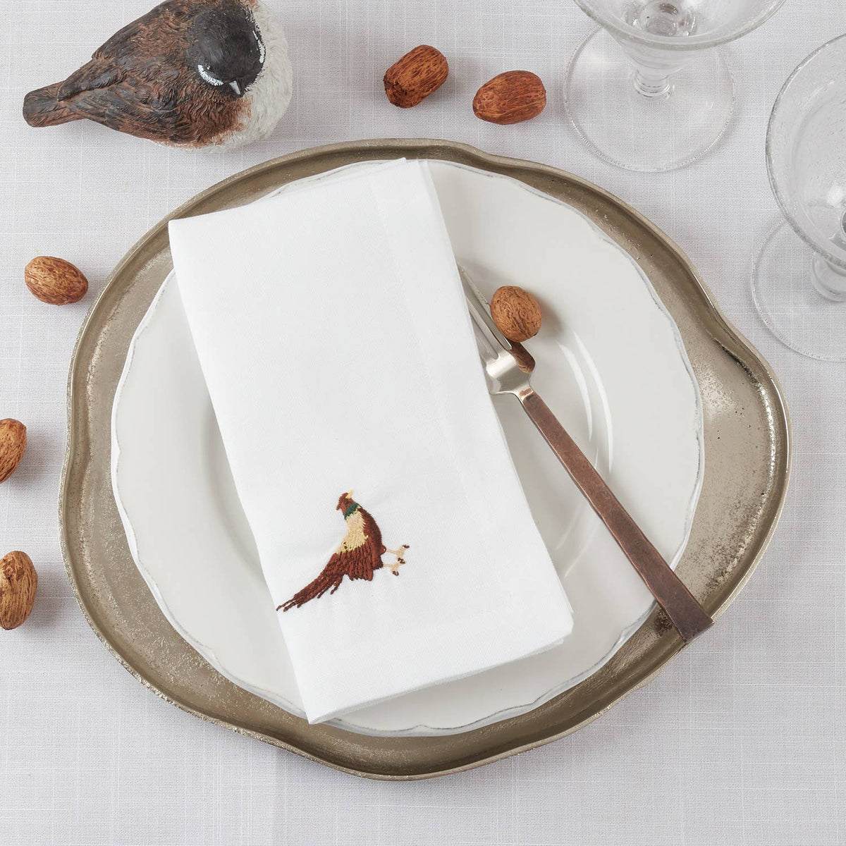 Embroidered Pheasant Dinner Napkins - Set of 4