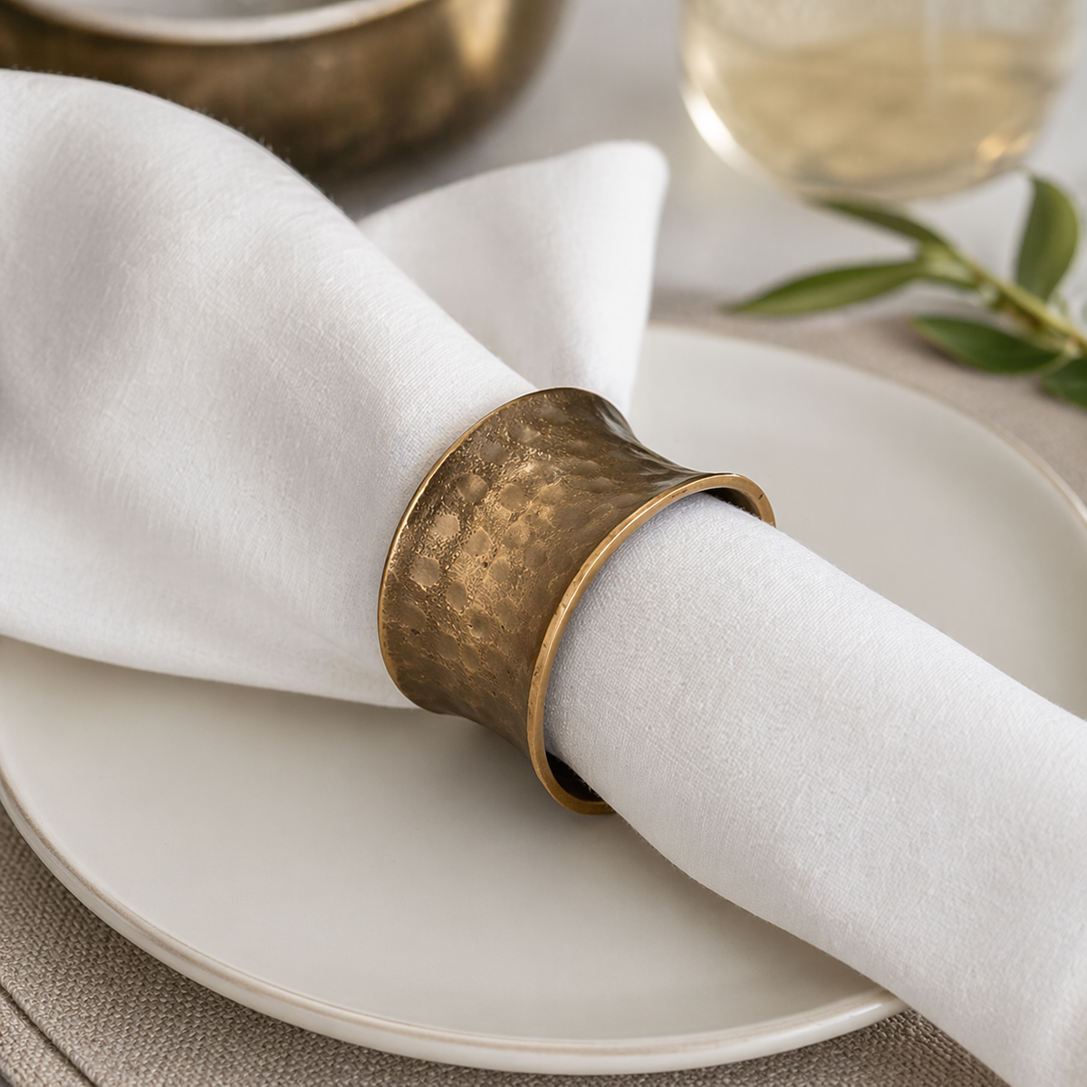 Brass Hammered Napkin Ring - Set of 4