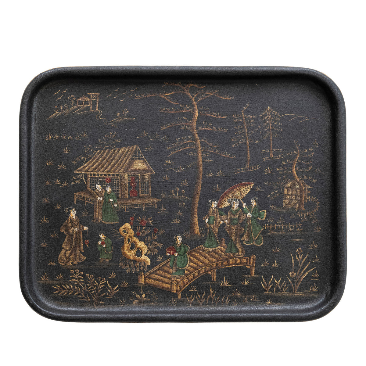 Hand Painted Metal Tray with Chinoiserie