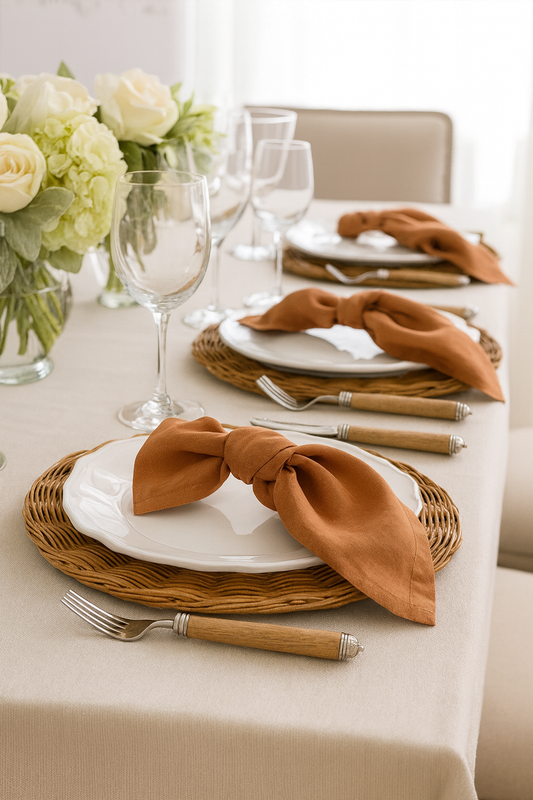 Terracotta Pure Linen Dinner Napkins - Set of 4