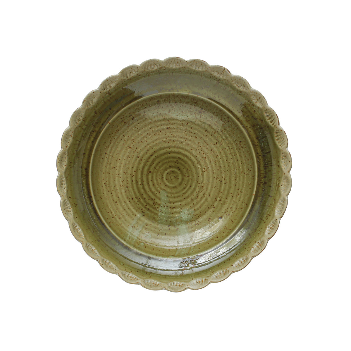 Green Stoneware Bowl w/ Scalloped Edge