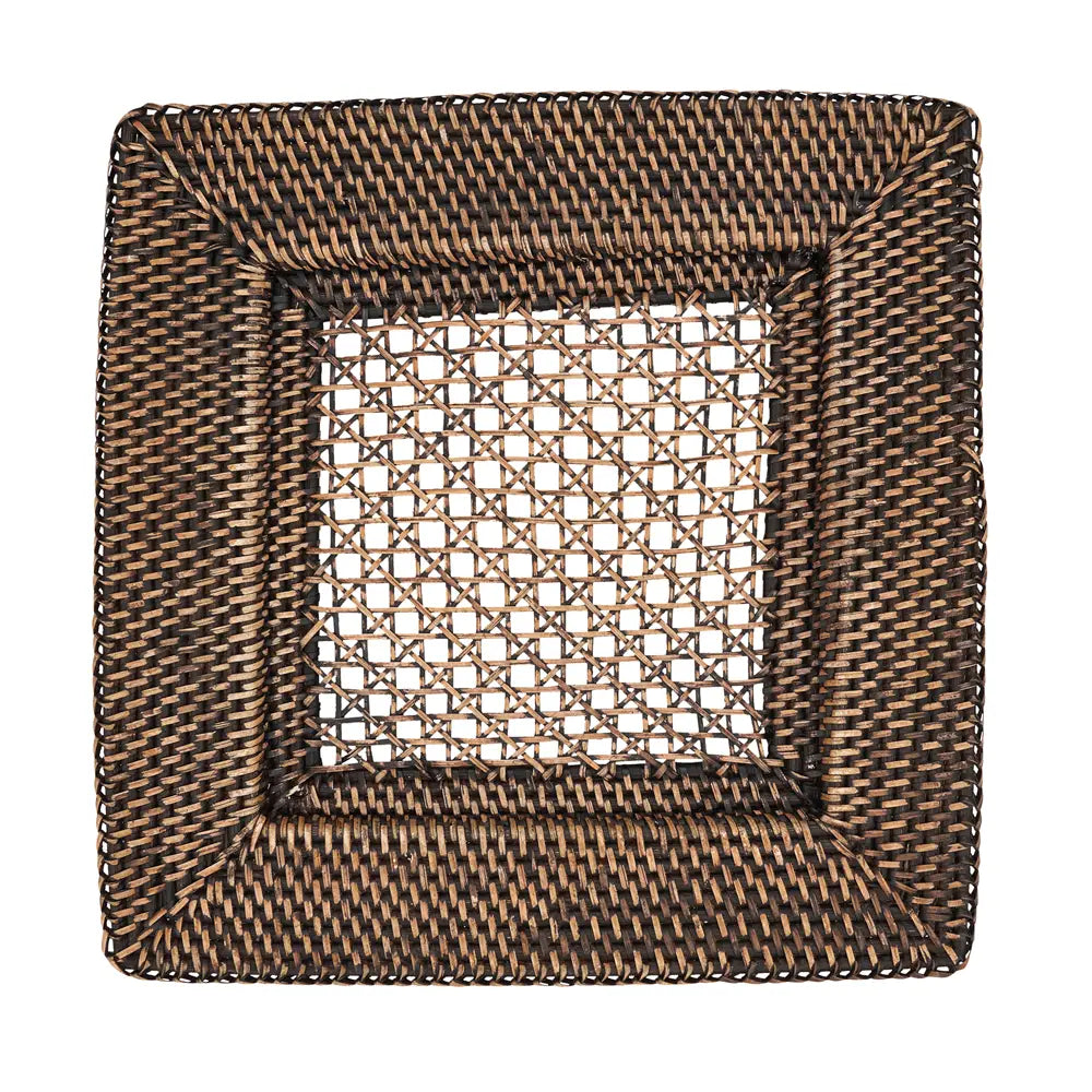 Brown Handmade Rattan Square Charger - Set of 4